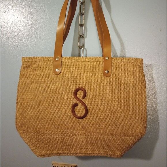 ✨ NWT burlap monogram top zipper handbag - Picture 1 of 12